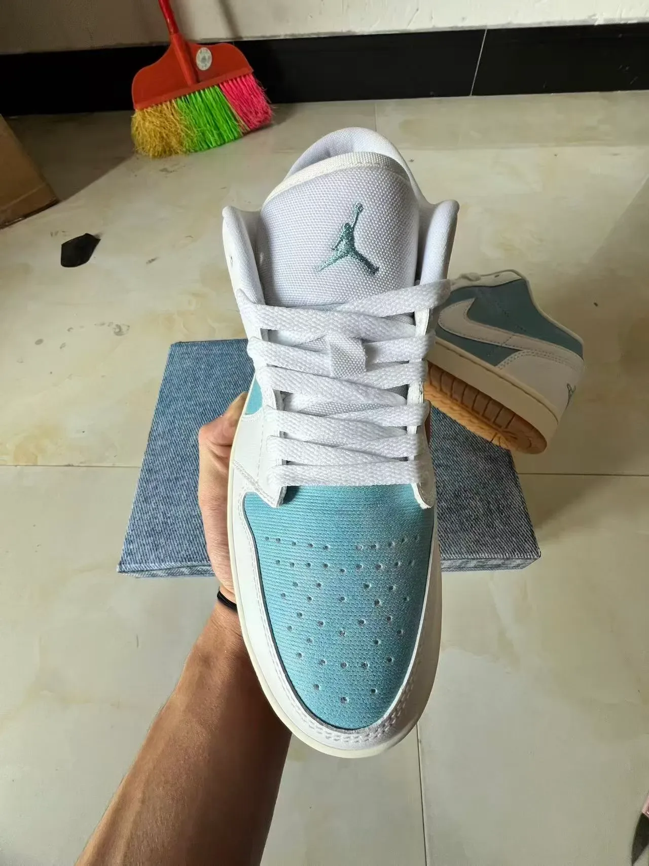 Nike Dunk Low Light Blue and White Denim-Textured Lifestyle Sneakers 3