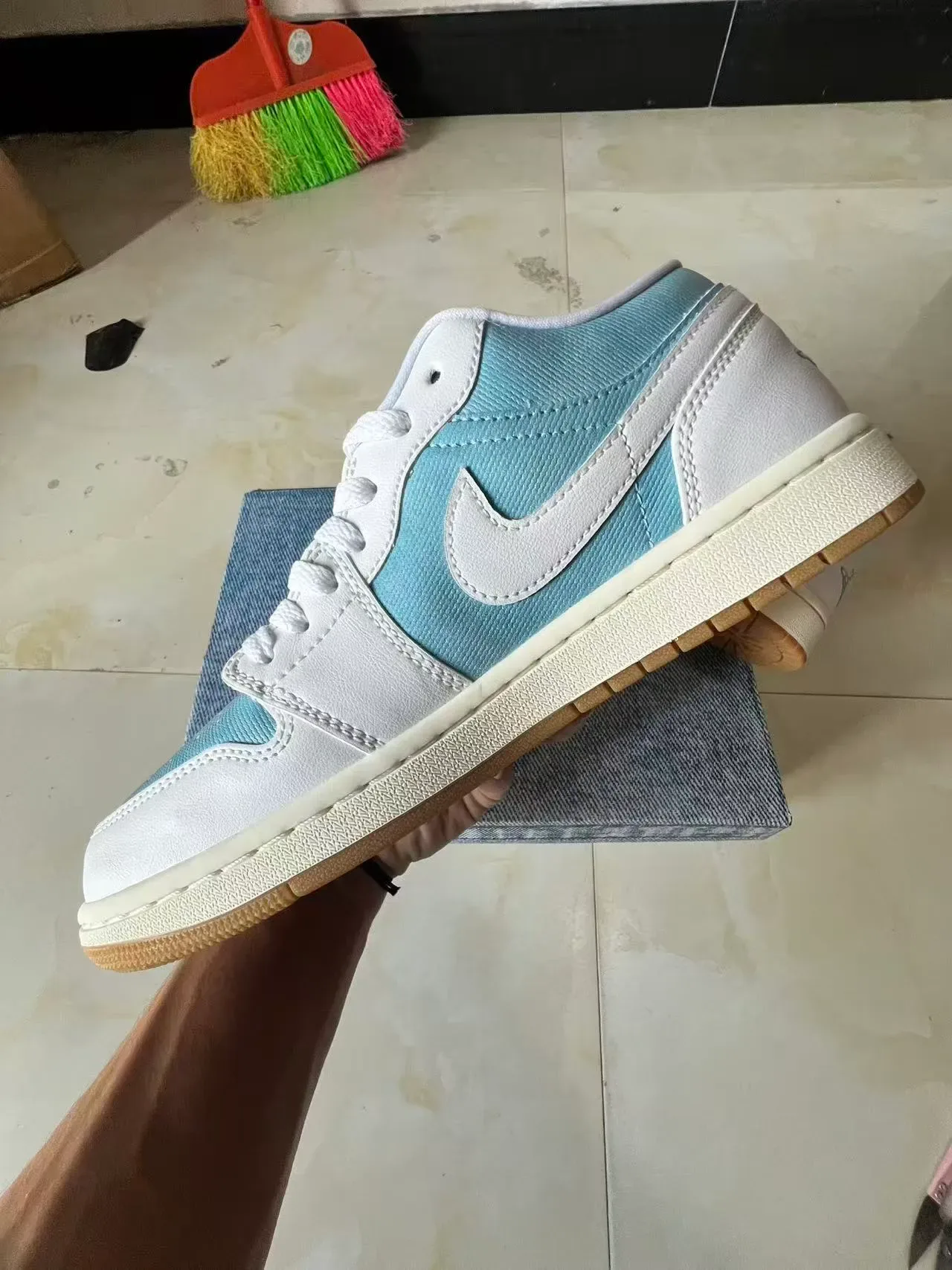 Nike Dunk Low Light Blue and White Denim-Textured Lifestyle Sneakers 5