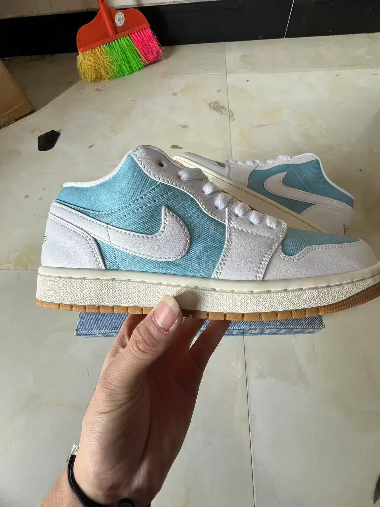 Nike Dunk Low Light Blue and White Denim-Textured Lifestyle Sneakers 7