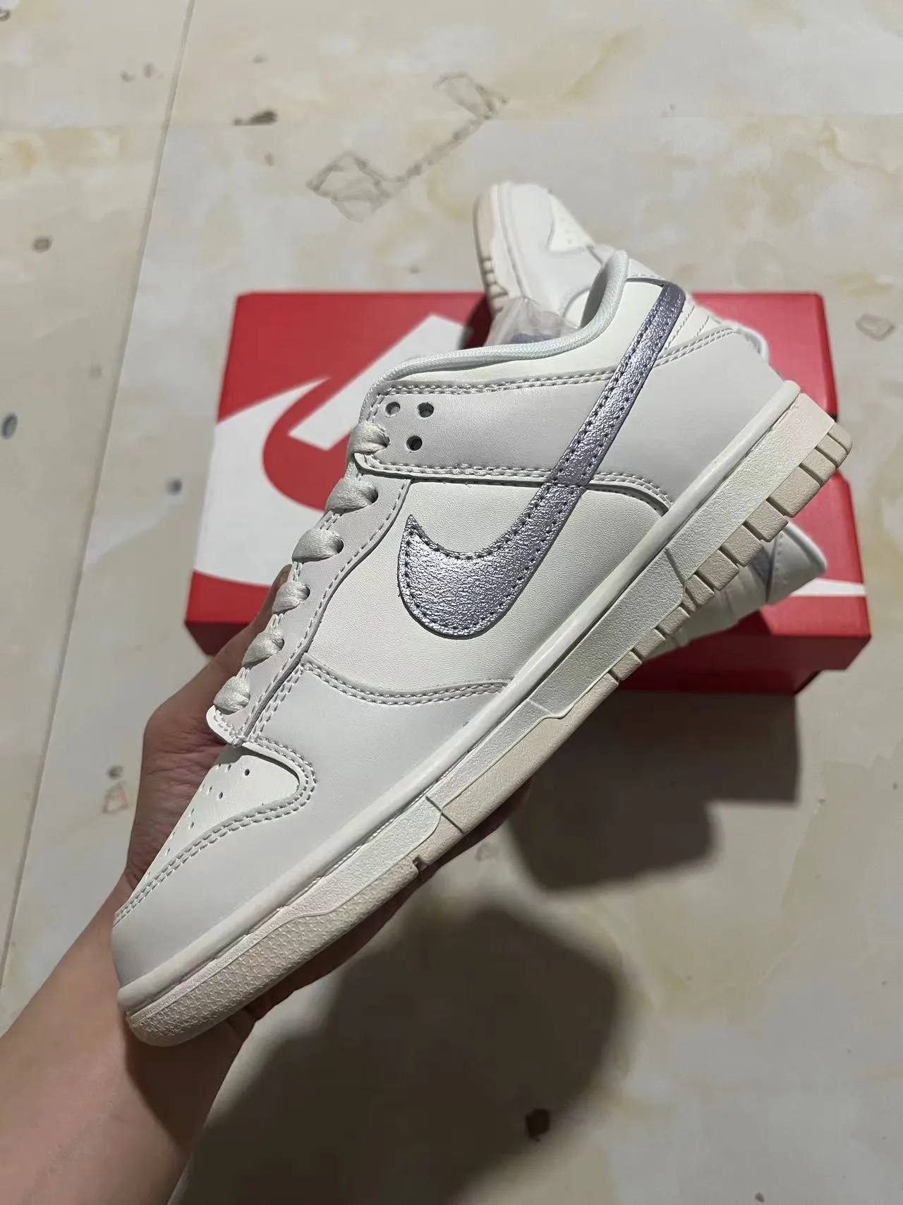 Nike Dunk Low White Metallic Silver Lifestyle Sneakers 5