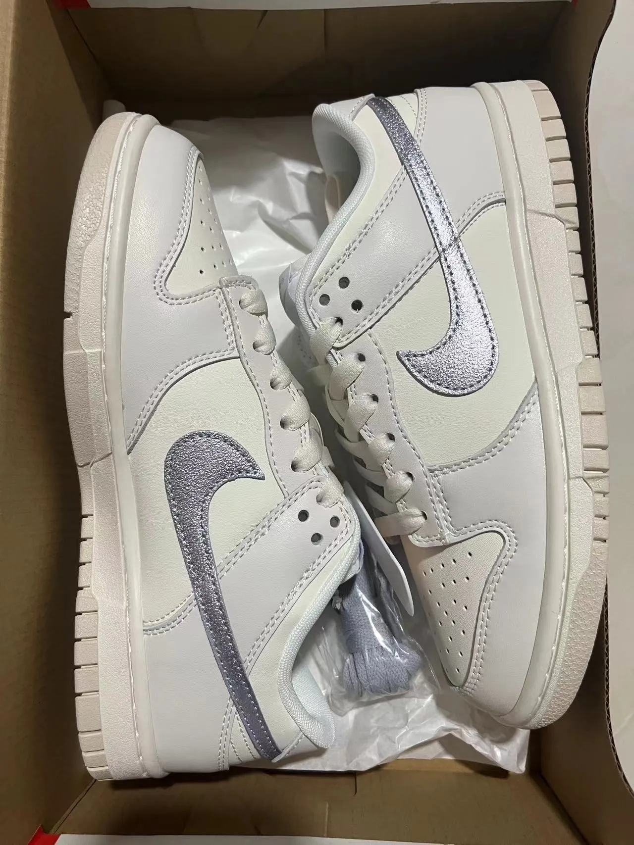 Nike Dunk Low White Metallic Silver Lifestyle Sneakers 11