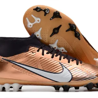 Nike Gold Black Metallic Copper Upper High-Cut Sock Collar Firm-Ground Soccer Shoes