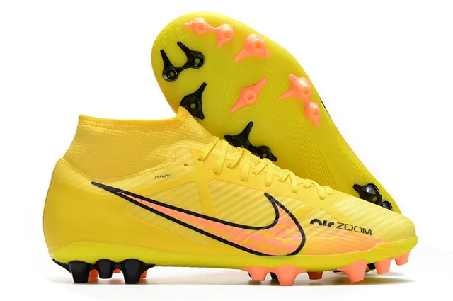 Nike Dourado Preto Metálico Cobre Superior Alto-Corte Colar de Meia Campo Firme Tênis de Futebol 5