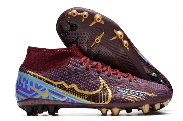 Nike Dourado Preto Metálico Cobre Superior Alto-Corte Colar de Meia Campo Firme Tênis de Futebol 7