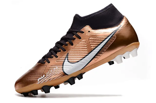 Nike Dourado Preto Metálico Cobre Superior Alto-Corte Colar de Meia Campo Firme Tênis de Futebol 11