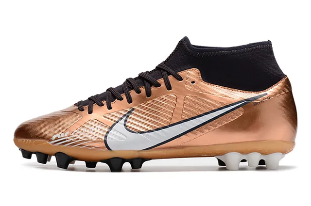 Nike Dourado Preto Metálico Cobre Superior Alto-Corte Colar de Meia Campo Firme Tênis de Futebol 12