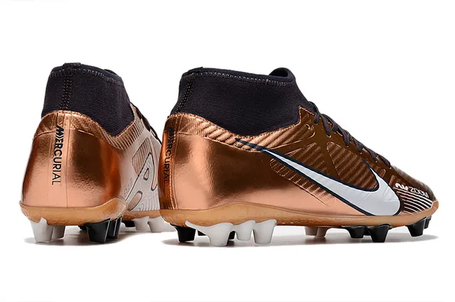 Nike Dourado Preto Metálico Cobre Superior Alto-Corte Colar de Meia Campo Firme Tênis de Futebol 14