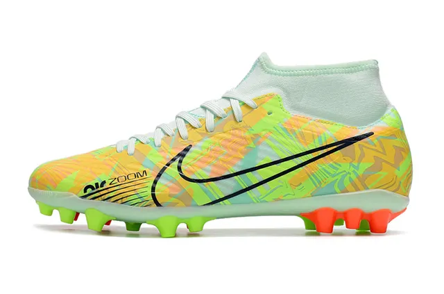 Nike Dourado Preto Metálico Cobre Superior Alto-Corte Colar de Meia Campo Firme Tênis de Futebol 18