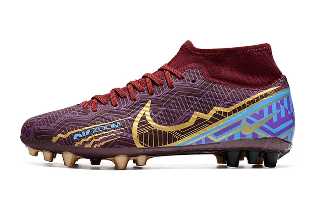 Nike Dourado Preto Metálico Cobre Superior Alto-Corte Colar de Meia Campo Firme Tênis de Futebol 24
