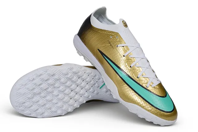 Nike Chaussures de football turf dessus synthétique métallique or bleu talón dégradé 12