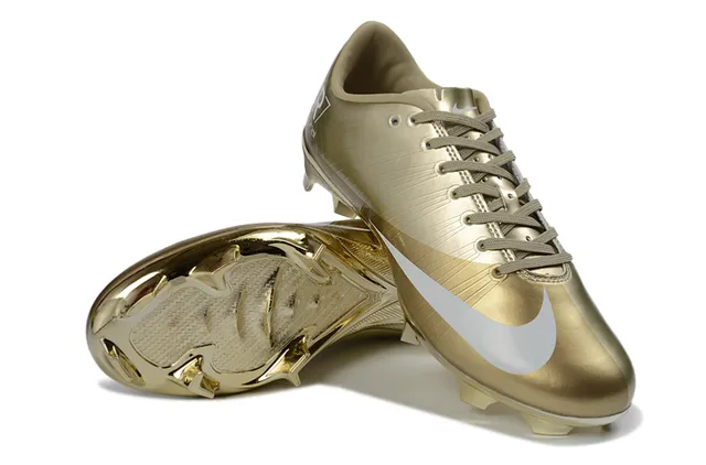 Nike Gold White Metallic Finish Low-Cut Bootie Construction Firm-Ground Soccer Shoes 4