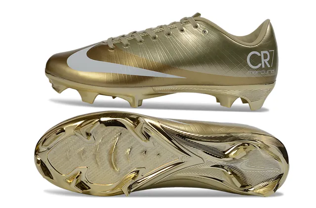 Nike Gold White Metallic Finish Low-Cut Bootie Construction Firm-Ground Soccer Shoes 6