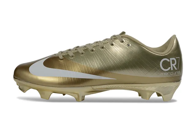 Nike Gold White Metallic Finish Low-Cut Bootie Construction Firm-Ground Soccer Shoes 7