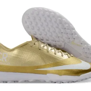 Nike Gold White Metallic Synthetic Upper Swoosh Accent Turf Soccer Shoes