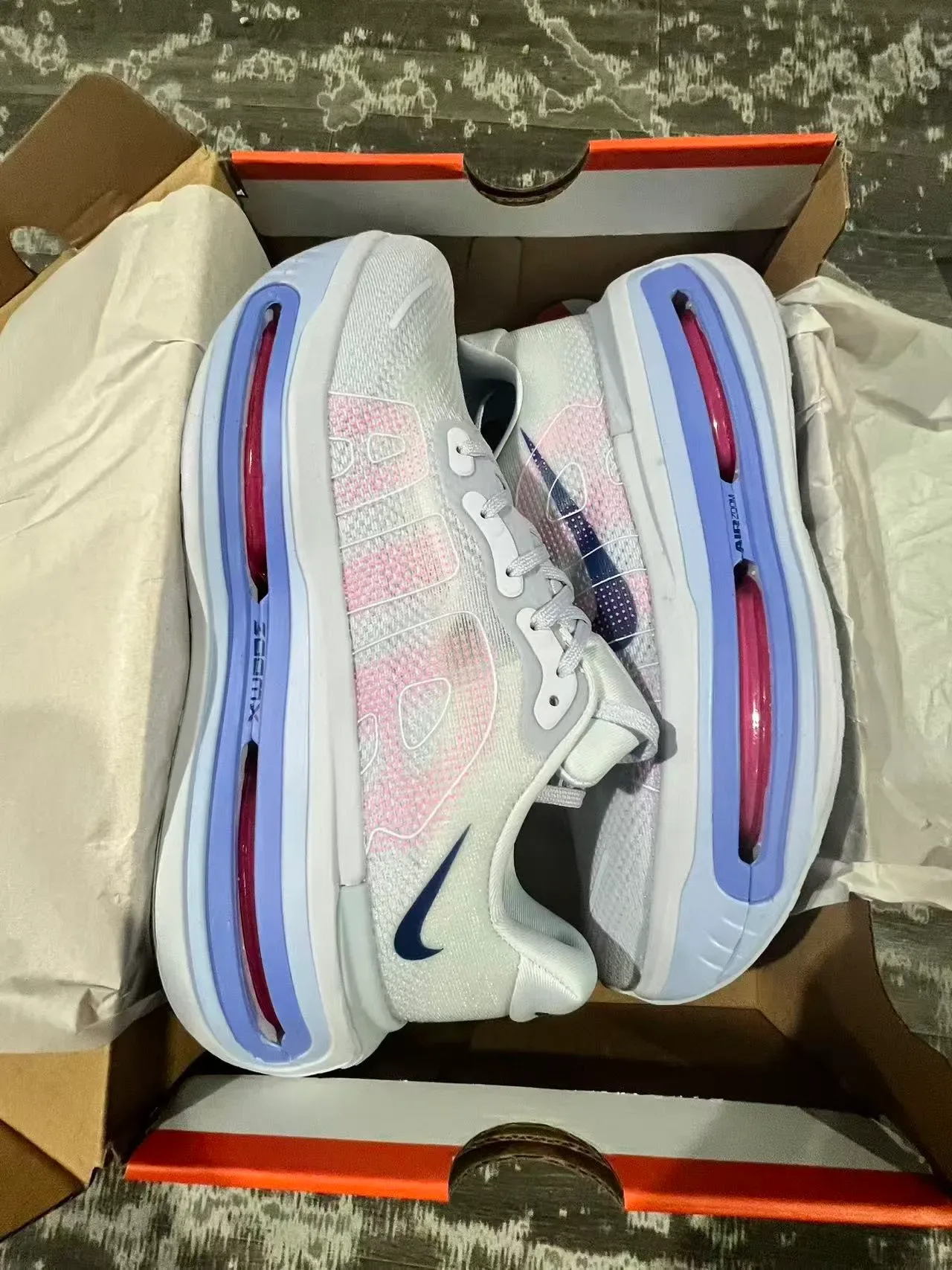 Nike Gray Pink Visible Full-Length Air Zoom Unit Lavender-Blue Midsole Frame Lifestyle Sneakers 9