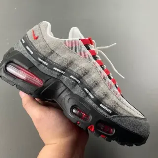 Nike Gray Red Segmented Visible Air Cushioning Layered Suede And Mesh Upper Lifestyle Sneakers