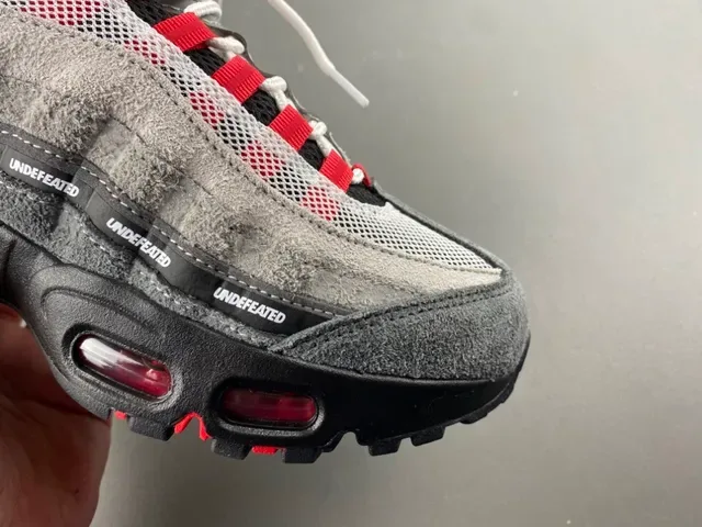 Nike Gray Red Segmented Visible Air Cushioning Layered Suede And Mesh Upper Lifestyle Sneakers 2