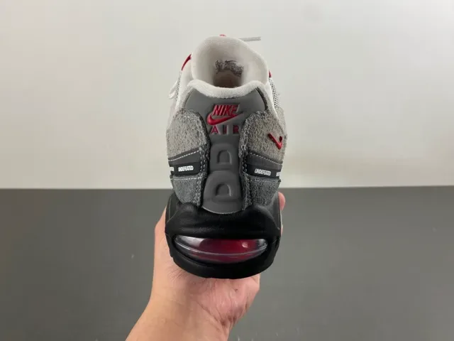 Nike Gray Red Segmented Visible Air Cushioning Layered Suede And Mesh Upper Lifestyle Sneakers 4