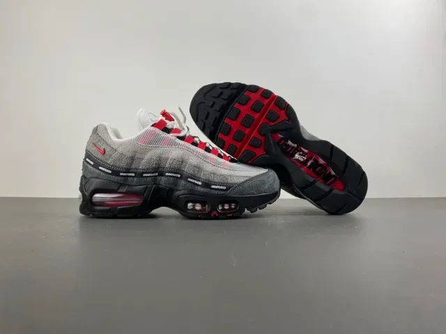 Nike Gray Red Segmented Visible Air Cushioning Layered Suede And Mesh Upper Lifestyle Sneakers 12