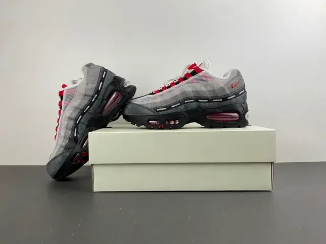 Nike Gray Red Segmented Visible Air Cushioning Layered Suede And Mesh Upper Lifestyle Sneakers 14