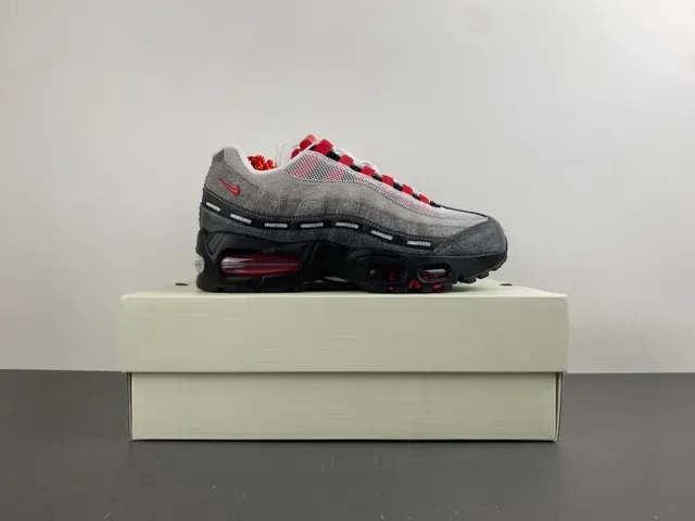 Nike Gray Red Segmented Visible Air Cushioning Layered Suede And Mesh Upper Lifestyle Sneakers 15