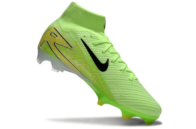 Nike Green Black High-Cut Knit Upper Asymmetric Lacing Firm-Ground Soccer Shoes 2