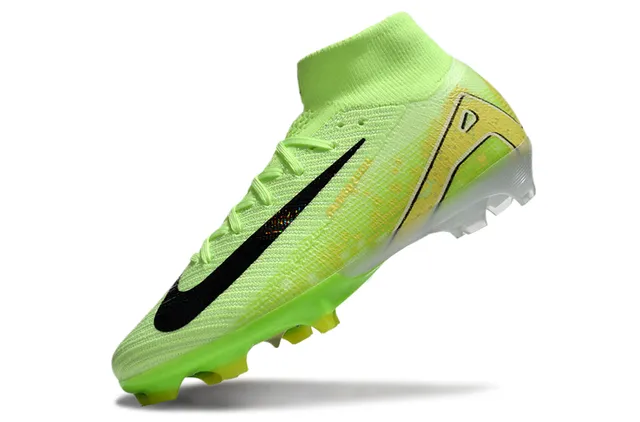 Nike Green Black High-Cut Knit Upper Asymmetric Lacing Firm-Ground Soccer Shoes 3