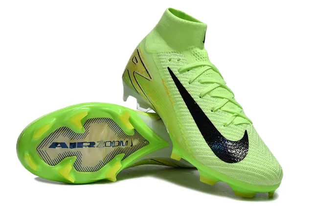 Nike Green Black High-Cut Knit Upper Asymmetric Lacing Firm-Ground Soccer Shoes 4