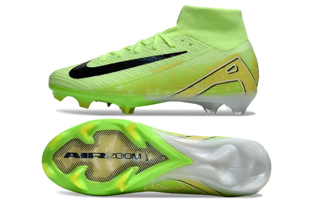 Nike Green Black High-Cut Knit Upper Asymmetric Lacing Firm-Ground Soccer Shoes 6