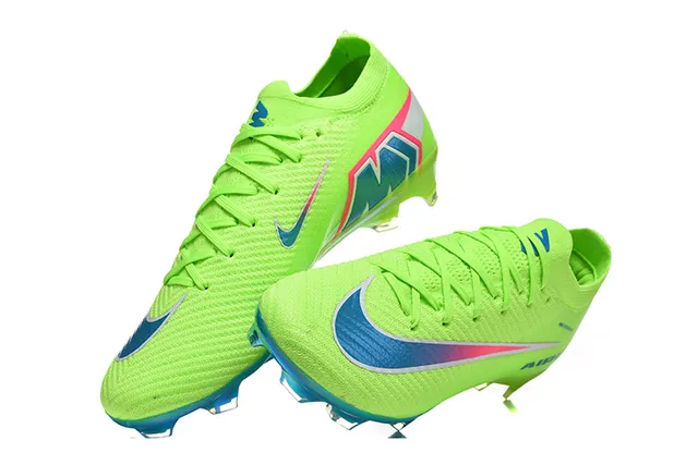 Nike Green Blue Neon Lime Knit Upper Iridescent Gradient Swoosh Firm-Ground Soccer Shoes 2