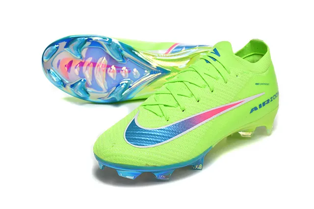 Nike Green Blue Neon Lime Knit Upper Iridescent Gradient Swoosh Firm-Ground Soccer Shoes 6