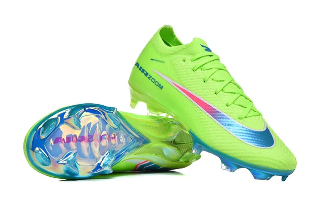 Nike Green Blue Neon Lime Knit Upper Iridescent Gradient Swoosh Firm-Ground Soccer Shoes 7