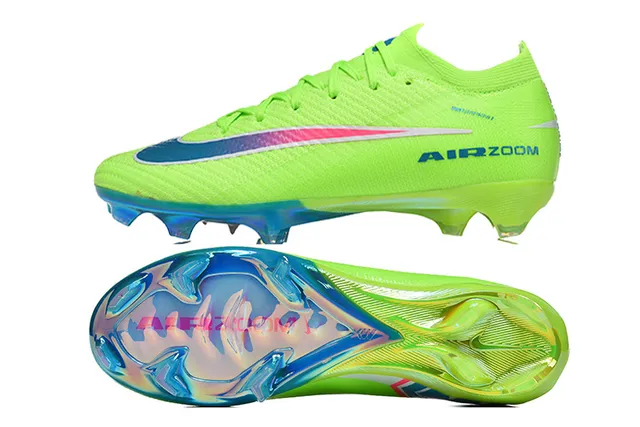 Nike Green Blue Neon Lime Knit Upper Iridescent Gradient Swoosh Firm-Ground Soccer Shoes 9
