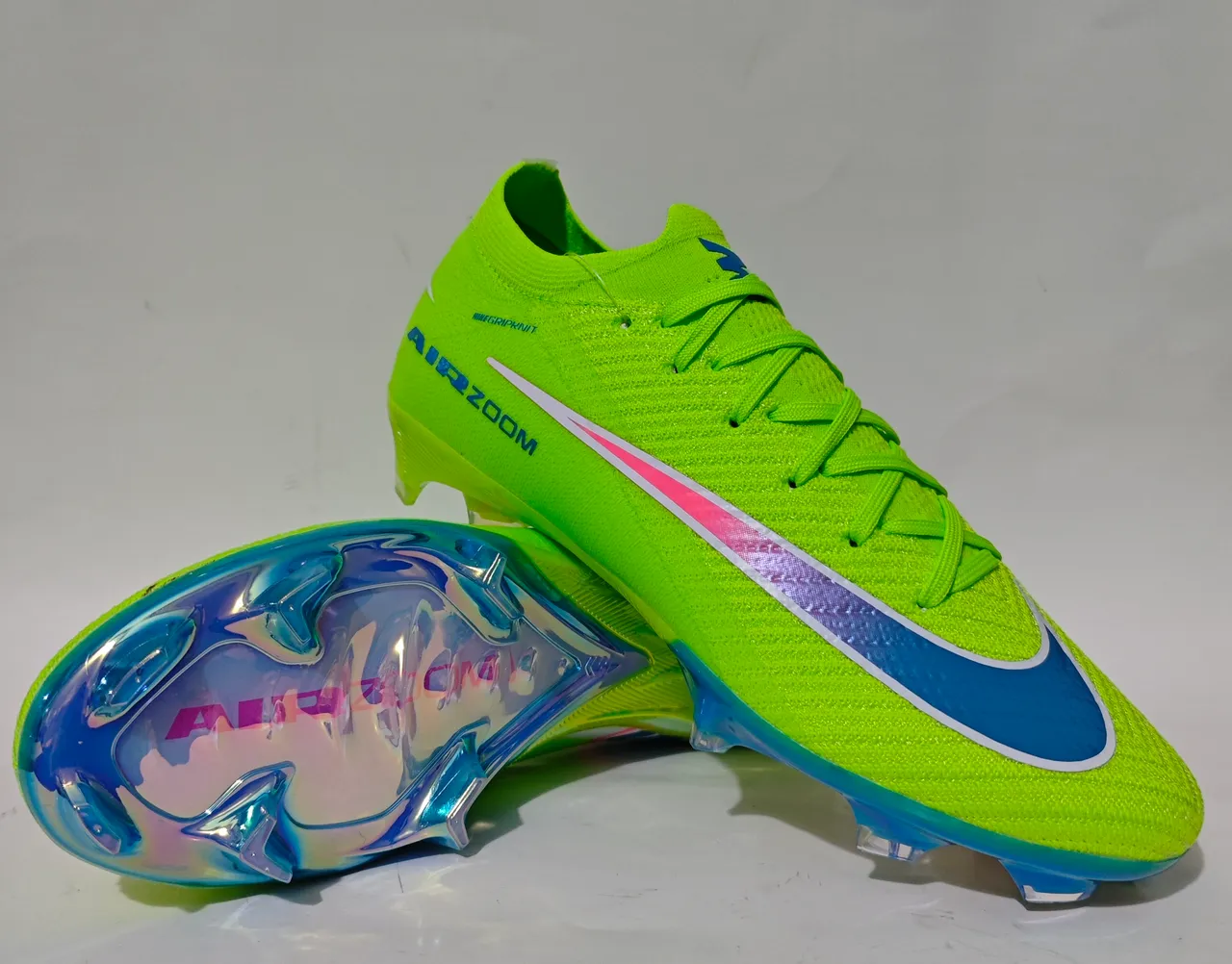 Nike Green Blue Neon Lime Knit Upper Iridescent Gradient Swoosh Firm-Ground Soccer Shoes 11
