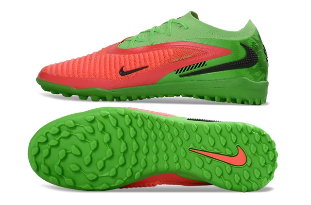 Nike Vert Rouge chaussures de football sur gazon à coupe basse avec upper tricoté texturisé et cage du milieu du pied 6