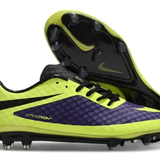 Nike HyperVenom Yellow Purple Low-Cut Synthetic Upper Textured Grid Midfoot Panel Firm-Ground Soccer Shoes