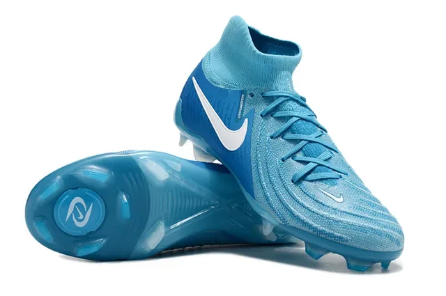 Nike Mercurial Chaussures de football Bleu Blanc Haut-Coupé Collet Ajusté Chaussette Tissu Texturisé Semelle Ferme 3