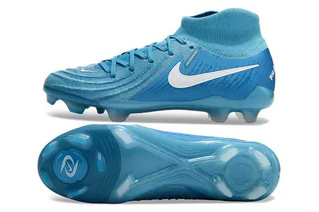 Nike Mercurial Chaussures de football Bleu Blanc Haut-Coupé Collet Ajusté Chaussette Tissu Texturisé Semelle Ferme 5
