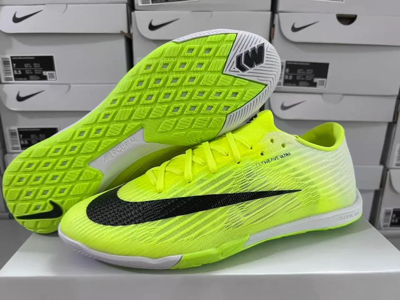 Nike Mercurial Flyweave Ultra Jaune Néon Noir Chaussures de football indoor 8