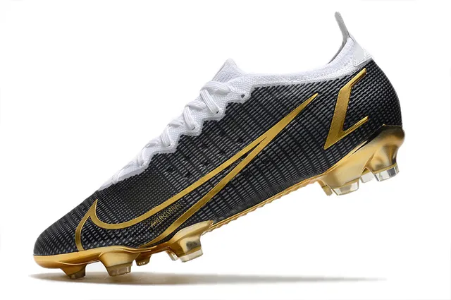 Nike Mercurial Vapor Preto e Dourado para gramado firme Sapatos de futebol 4