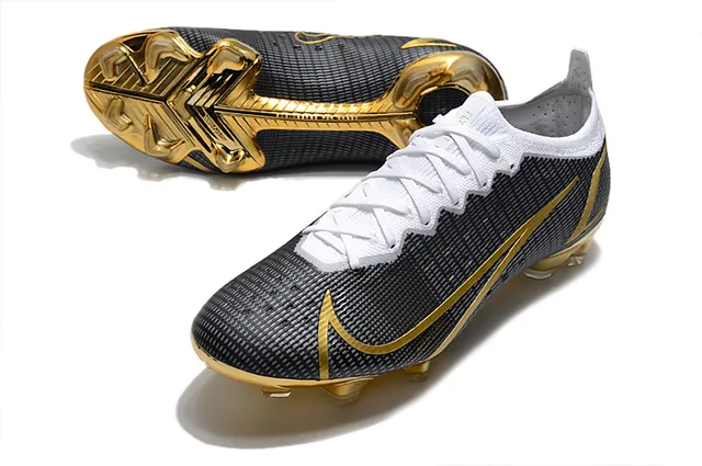 Nike Mercurial Vapor Preto e Dourado para gramado firme Sapatos de futebol 6