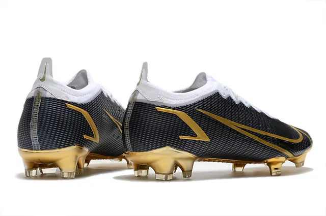 Nike Mercurial Vapor Preto e Dourado para gramado firme Sapatos de futebol 7