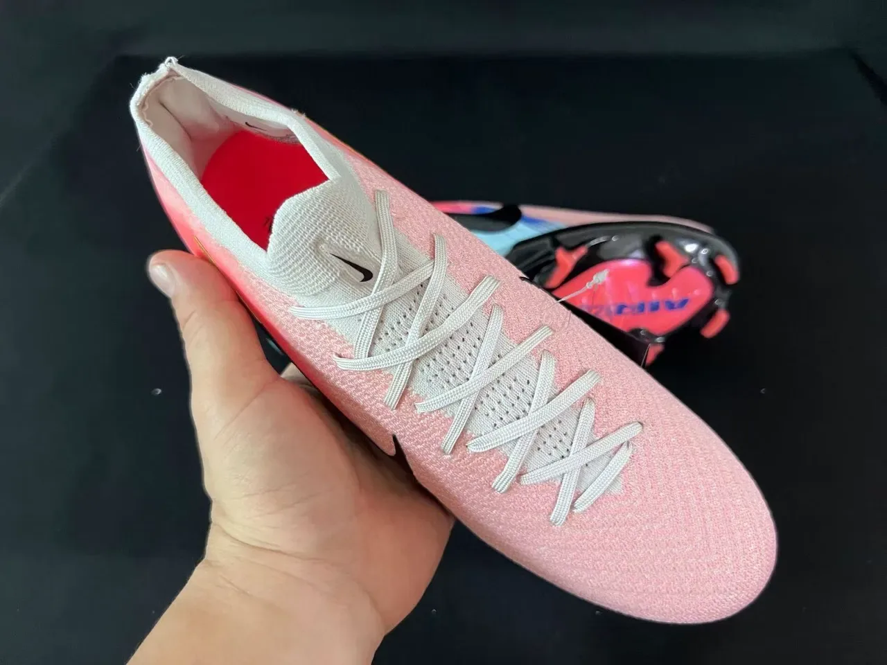 Nike Mercurial Vapor Chuteiras de Futebol Rosa Azul Upper Knit Colar Baixo Firm-Ground 5