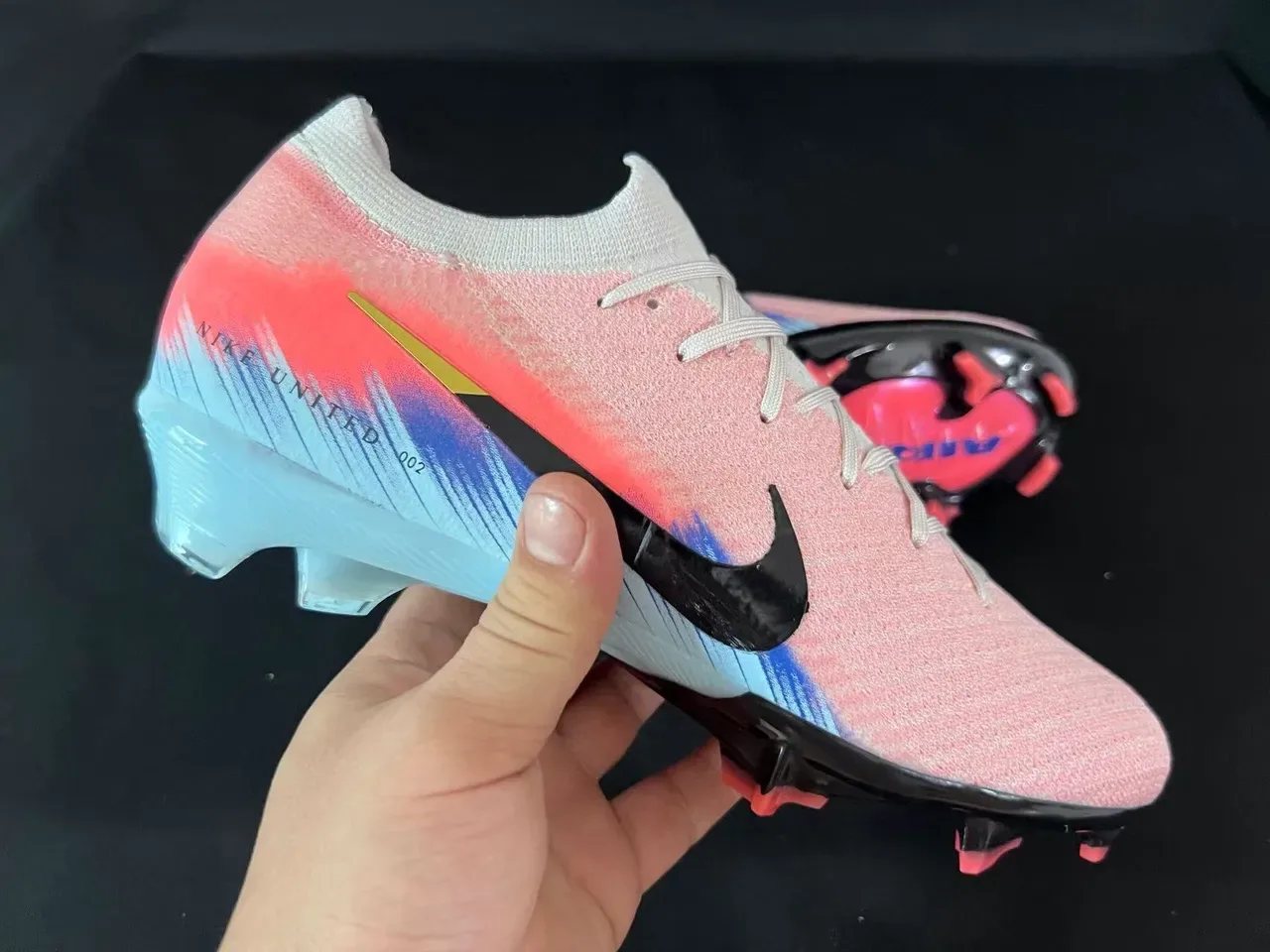 Nike Mercurial Vapor Chuteiras de Futebol Rosa Azul Upper Knit Colar Baixo Firm-Ground 6