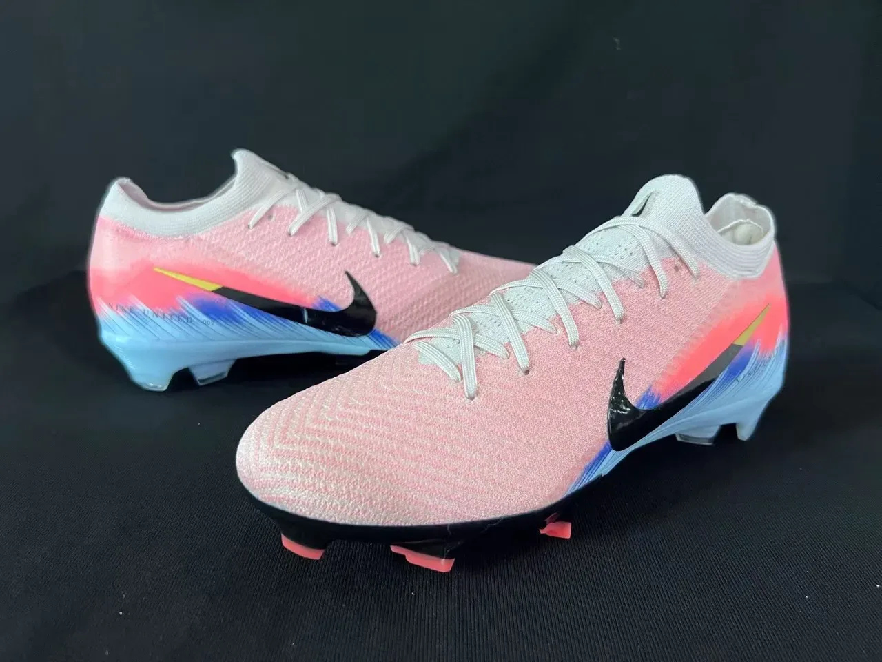 Nike Mercurial Vapor Chuteiras de Futebol Rosa Azul Upper Knit Colar Baixo Firm-Ground 7