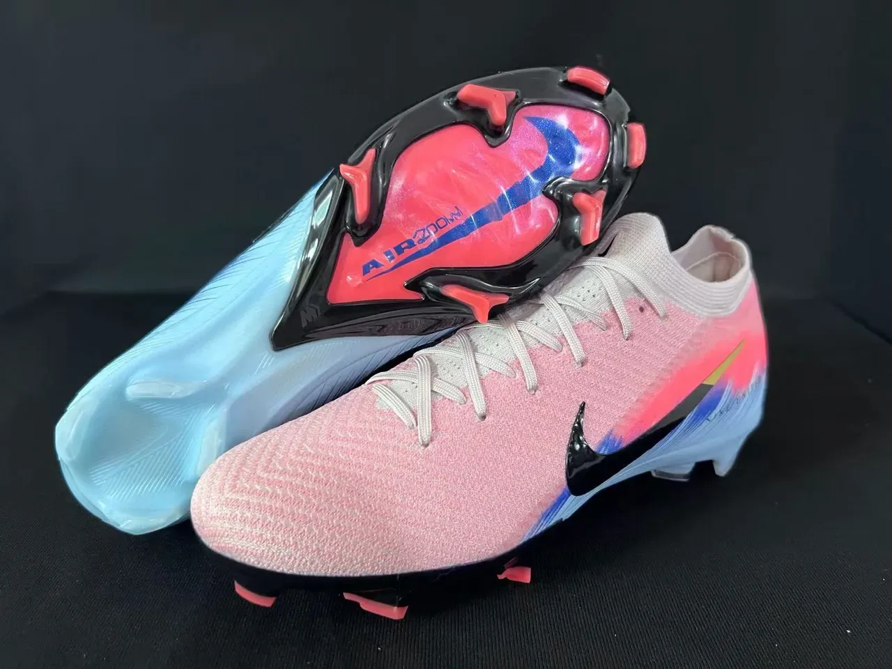 Nike Mercurial Vapor Chuteiras de Futebol Rosa Azul Upper Knit Colar Baixo Firm-Ground 8