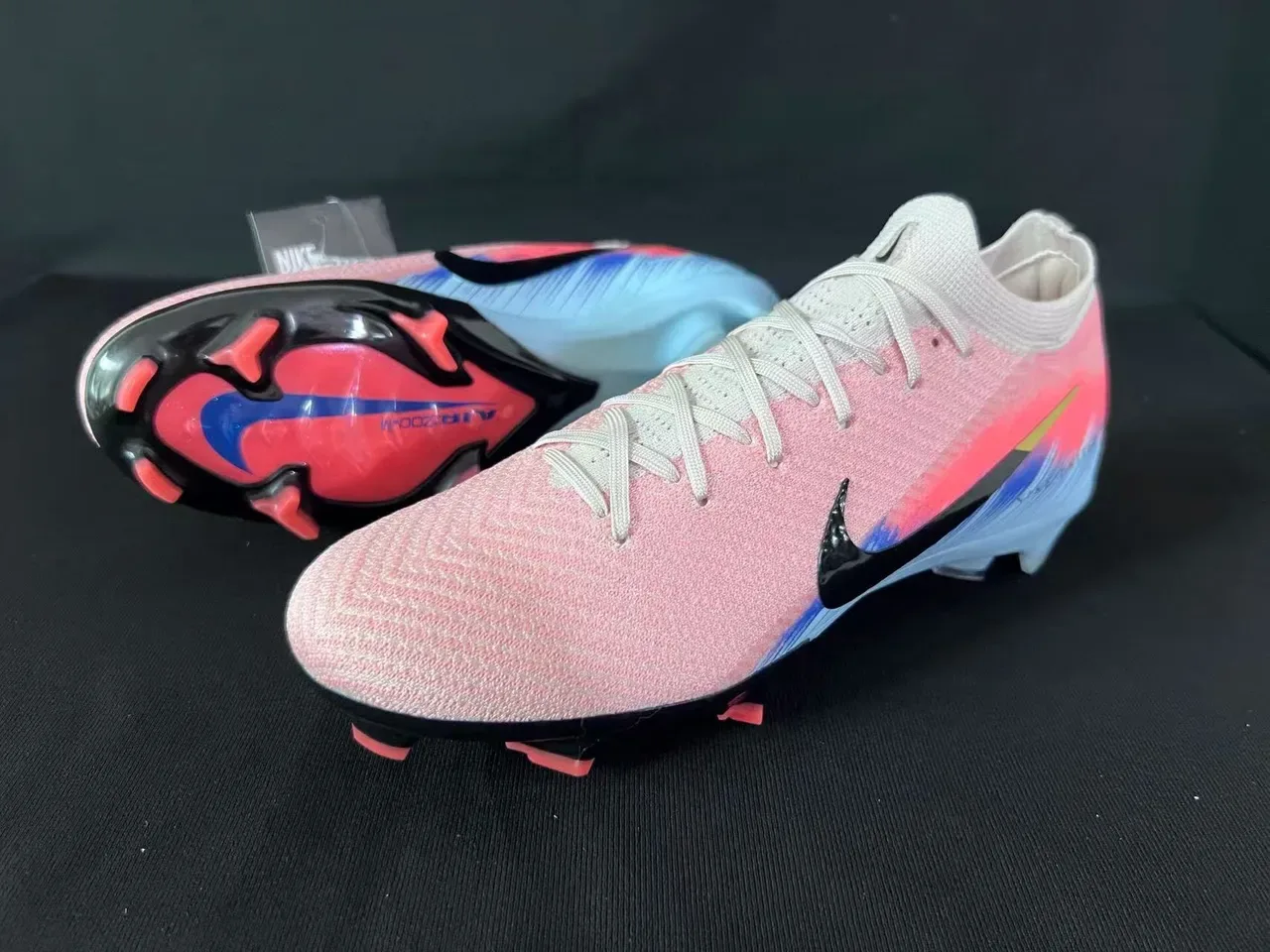 Nike Mercurial Vapor Chuteiras de Futebol Rosa Azul Upper Knit Colar Baixo Firm-Ground 9