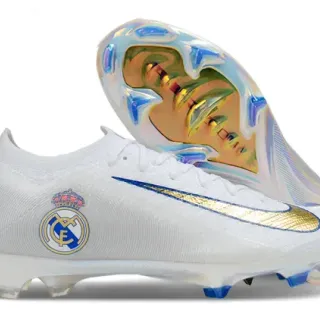 Nike Mercurial Vapor White Gold Blue Real Madrid Firm-Ground Soccer Shoes