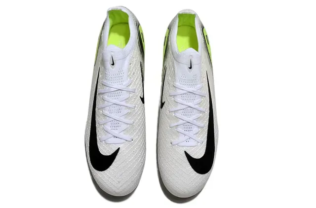 Nike Mercurial Vapor Zapatos de fútbol blanco verde upper knit cordones asimétricos superficie firme 2
