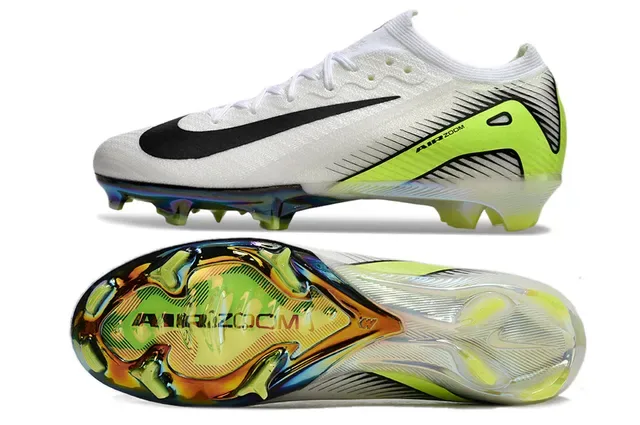 Nike Mercurial Vapor Zapatos de fútbol blanco verde upper knit cordones asimétricos superficie firme 5